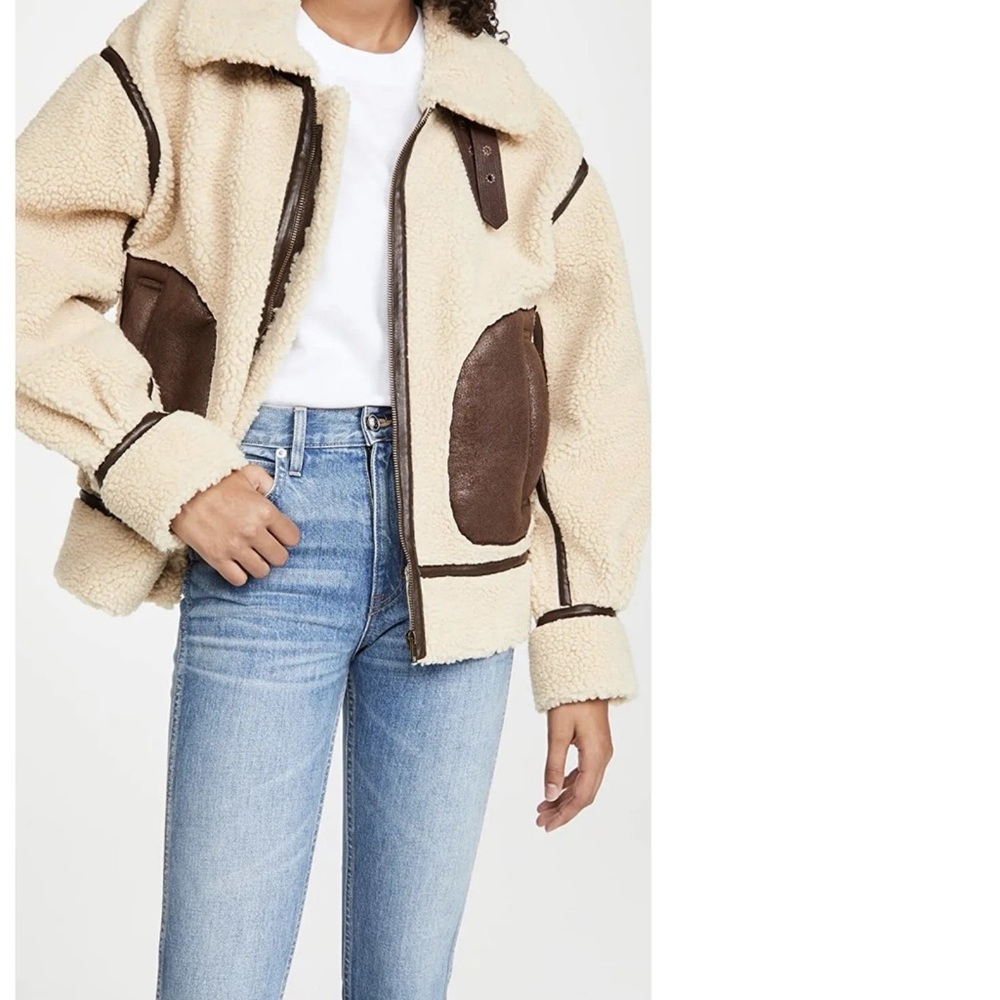 NWT Moon River Tan Faux Leather Sherpa Moto Bomber Jacket
